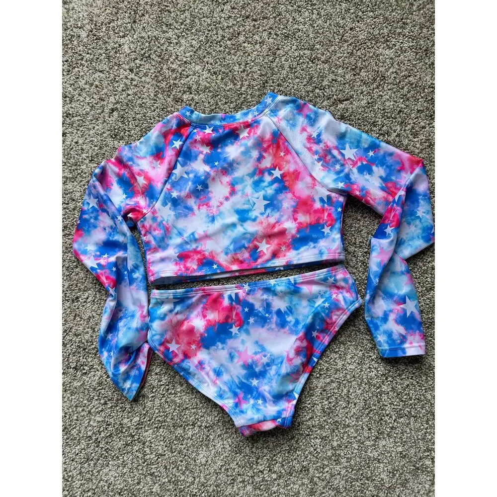 Cat & Jack Americana Tie Dye Rash Guard Bikini, 7/8